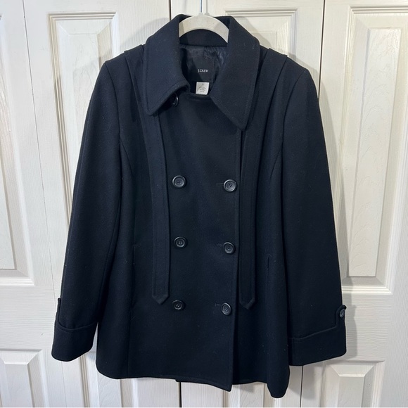 J. Crew Black Wool Blend Double Breasted Peacoat Womens Size 10 - Picture 2 of 10
